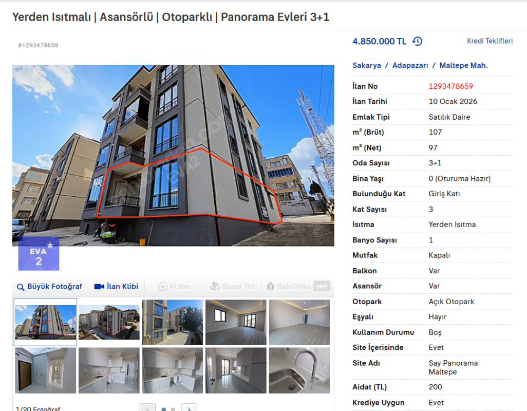 Yerden Isıtmalı | Asansörlü | Otoparklı | Panorama Evleri 3+1