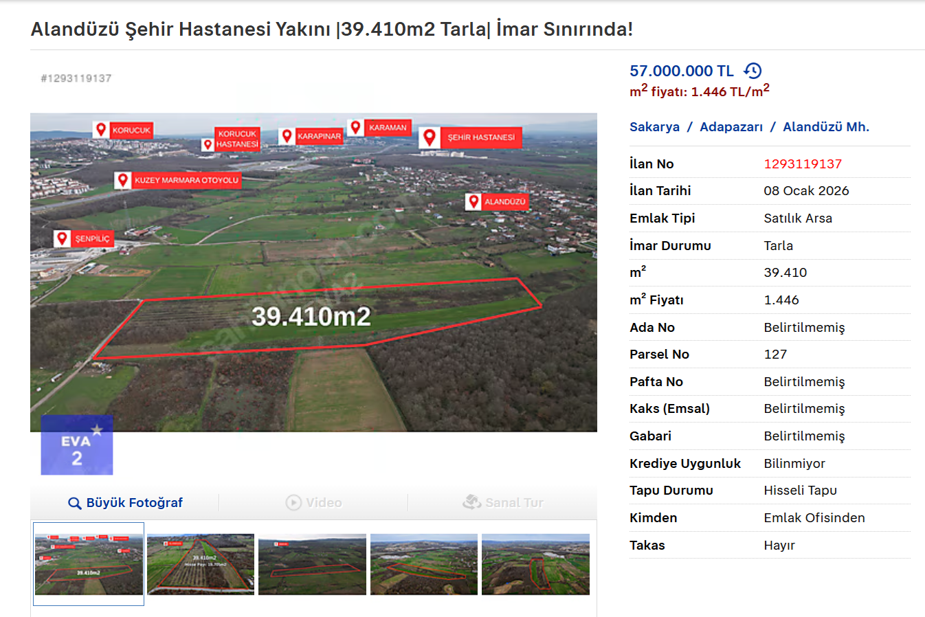 Alandüzü Şehir Hastanesi Yakını |39.410m2 Tarla| İmar Sınırında!
