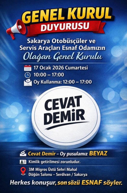 Otobüsçüler ve Servis Araçları Esnaf Odası’ndan Genel Kurul Duyurusu